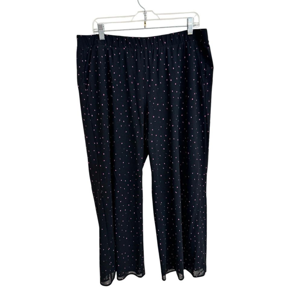 CAbi Black Wide-Leg Pants with Pink Dot Print